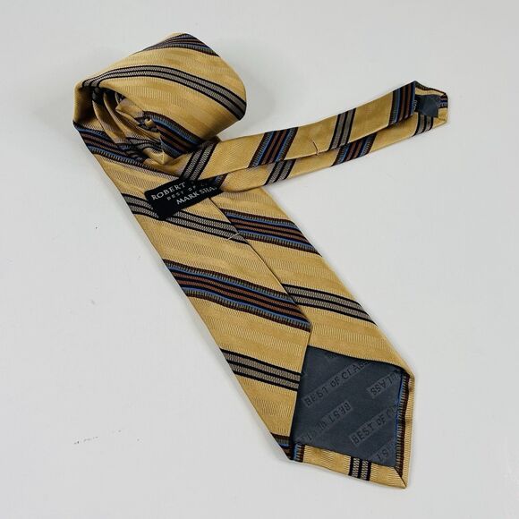 Robert Talbott Best of Class 100% Silk Necktie Tie Gold Striped 60 x 3 1/2 - Picture 2 of 3